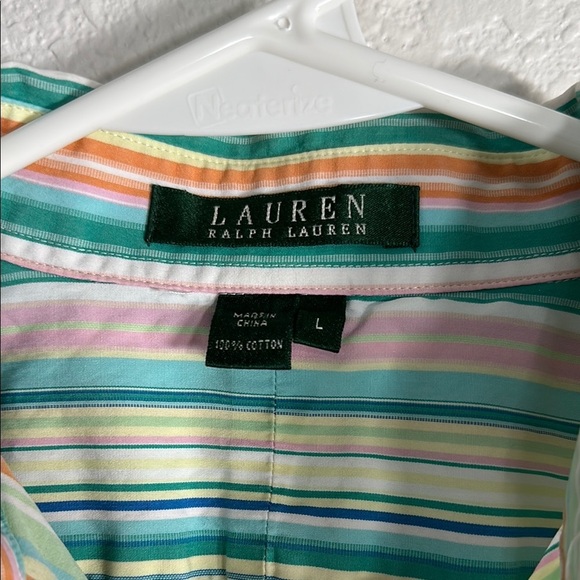 Lauren Ralph Lauren Green and Pink Casual Button Down Shirt Large - Picture 2 of 5